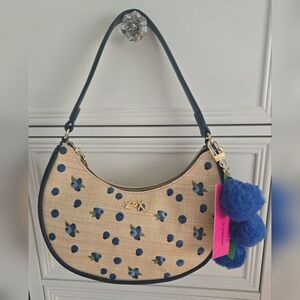 Betsey Johnson Tan and Blue Purse with Fuzzy Blueberry Charms NWT